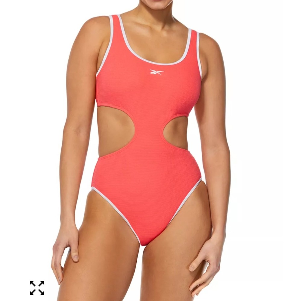Reebok Womens One Piece Swimsuit Red Binding Side Cut Outs J420510 Small NEW - Picture 7 of 7